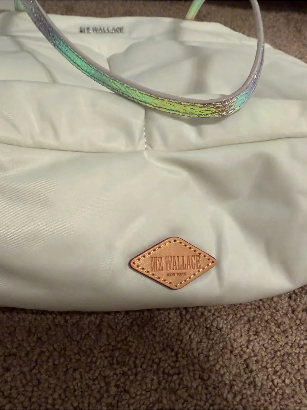 Bowery Quatro Tote Bag in White with Iridescent Straps